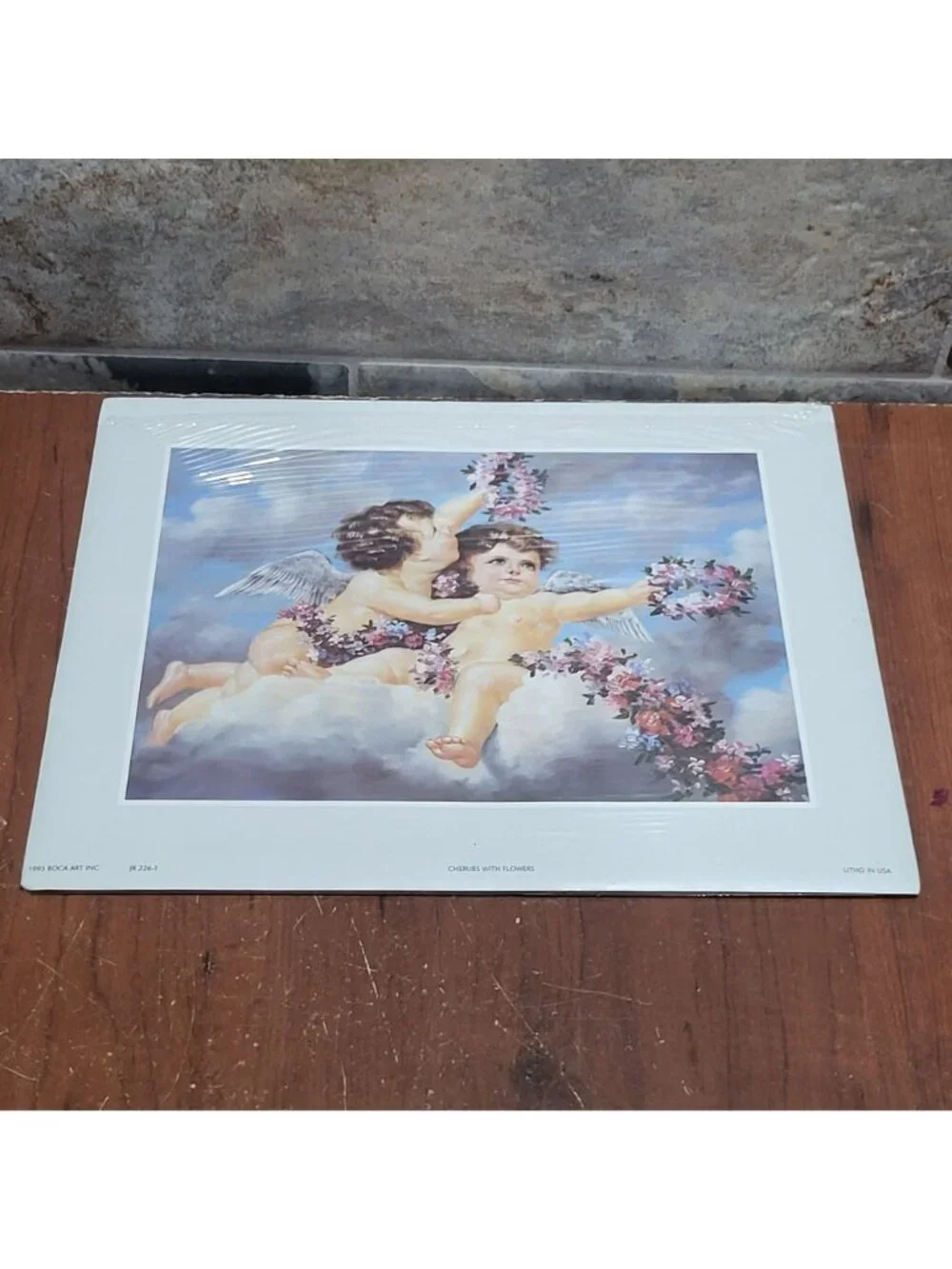 Vintage Unframed Cherubs with Flowers Art Print 1995